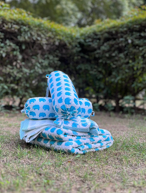 Newborn Baby Bedding Set Haathi Blue